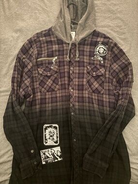 Disney Parks Haunted Mansion plaid flannel hooded shirt
